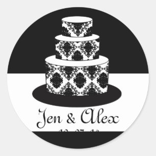 Sticker Rond Mariée Groom Damask Gake Wedding Favoriser Étiquet