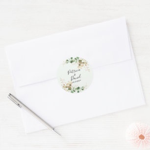 Sticker Rond Mariée Mari Nom Floral Vert Eucalyptus