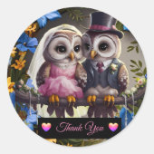 Sticker Rond Mariée & Mari Owl - Merci  (Devant)
