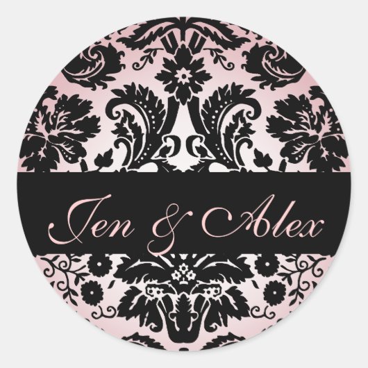 Sticker Rond Mariée noire rose Groom Mariage damassé Seal (Devant)
