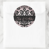 Sticker Rond Mariée noire rose Groom Mariage damassé Seal (Sac)