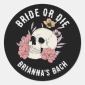 Sticker Rond Mariée ou mourir fête de bachelorette crâne rétro (Devant)
