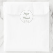 Sticker Rond Mariée Verte Sage Époux Script Mariage (Sac)