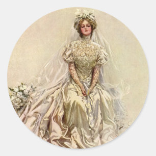 Sticker Rond Mariée victorienne vintage, portrait de mariage an