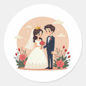Sticker Rond Mariés de Conte de Fée Adorables – Style Kawaii (Devant)
