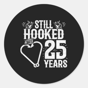 Sticker Rond Mariés depuis 25 ans - Couple de pêche - 25e anniv
