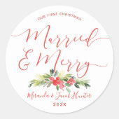 Sticker Rond Mariés et joyeux | Noms personnalisés (Devant)
