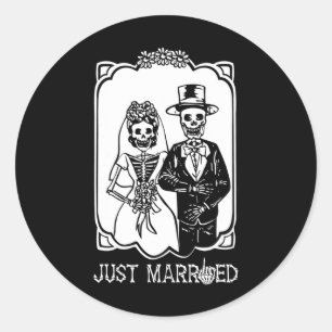 Sticker Rond Mariés mariée squelette couple d'Halloween