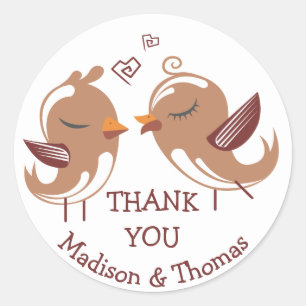 Sticker Rond Mariés Merci tourtereaux - Oiseaux de mariage