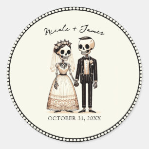 Sticker Rond Mariés squelettes Mariée époux Mariage fantaisiste