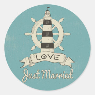Sticker Rond Mariés tout juste Ancre de bateau de mer Mariage s