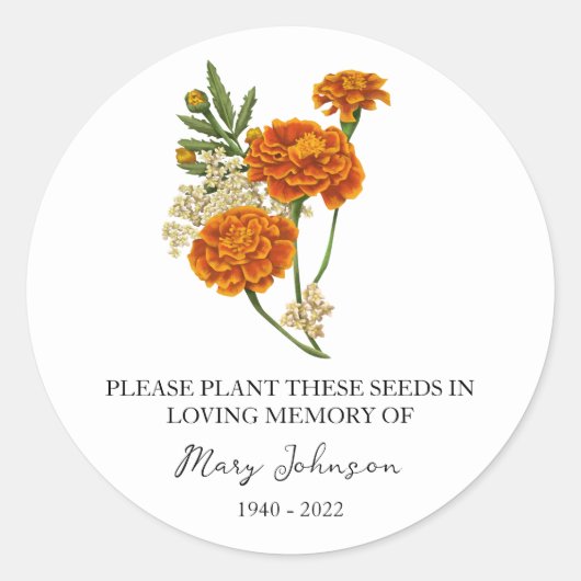 Sticker Rond Marigold Memorial Funeral Seed Packet (Devant)