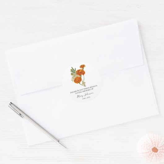 Sticker Rond Marigold Memorial Funeral Seed Packet (Enveloppe)