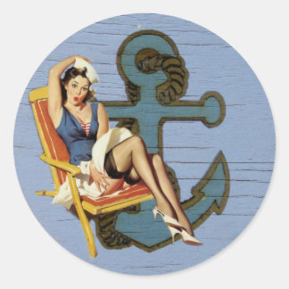 Sticker Rond marin de la côte bleue Ancre nautique