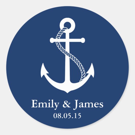 Sticker Rond Marine Ancre bleue Mariage nautique Faveur (Devant)