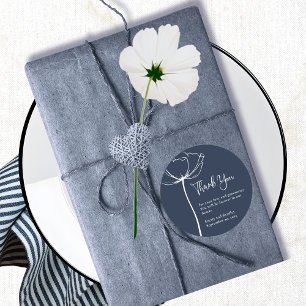 Sticker Rond Marine Blanc Gras Minimal Mariage Floral Merci