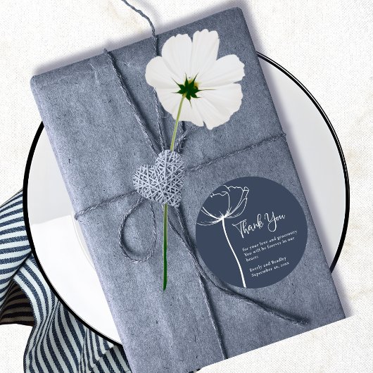 Sticker Rond Marine Blanc Gras Minimal Mariage Floral Merci
