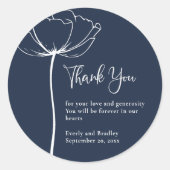 Sticker Rond Marine Blanc Gras Minimal Mariage Floral Merci (Devant)
