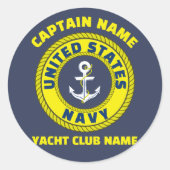 Sticker Rond Marine bleu Ancre capitaine nautique voile été (Devant)