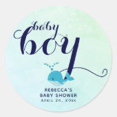 Sticker Rond Marine bleu baleine bébé océan bébé garçon douche (Devant)