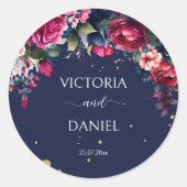 Sticker Rond Marine bleu bordeaux rose roses mariage (Devant)