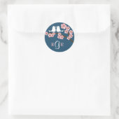 Sticker Rond Marine Bleu et rose cerisier Fleur Printemps Maria (Sac)