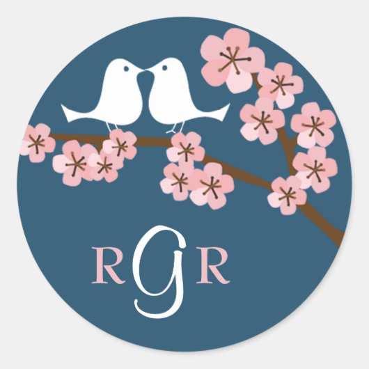 Sticker Rond Marine Bleu et rose cerisier Fleur Printemps Maria (Devant)