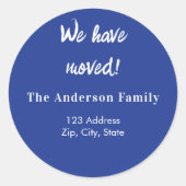 Sticker Rond Marine bleu nous avons déplacé une nouvelle adress (Devant)