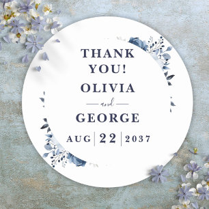 Sticker Rond Marine Bleu Pays Élégant Mariage floral Faveur