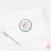 Sticker Rond Marine Bleu, Pêche, Initiales Noms Mariage (Enveloppe)