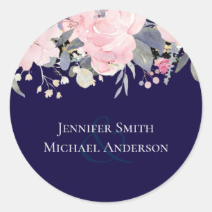 Sticker Rond Marine bleu rose Floral moderne Budget Mariage