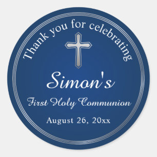 Sticker Rond Marine Bleue Argent Première communion sainte