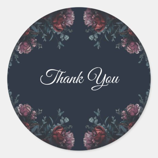 Sticker Rond Marine Bleue Flore Élégant Mariage Maroon Mauve (Devant)