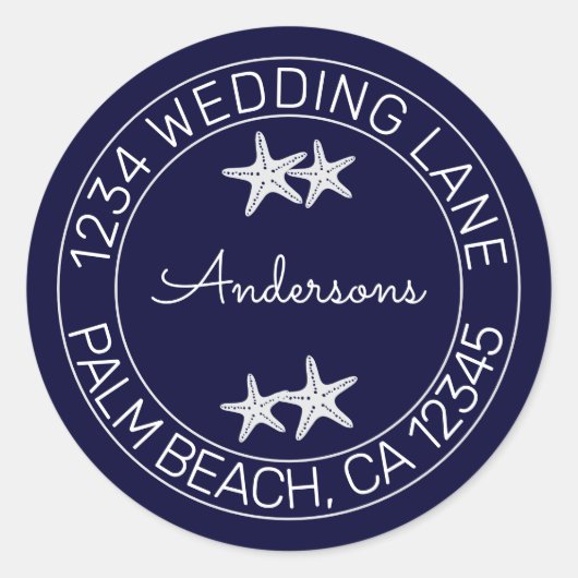 Sticker Rond Marine Blue Beach Mariage Starfish (Devant)
