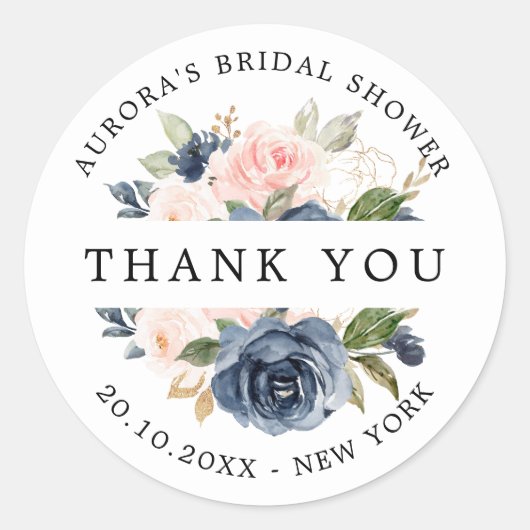 Sticker Rond Marine Blue Dusty Blush Bride douche merci (Devant)