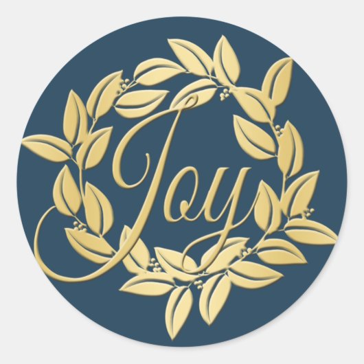 Sticker Rond Marine Blue et Gold Bay Leaf Joy Wreath (Devant)