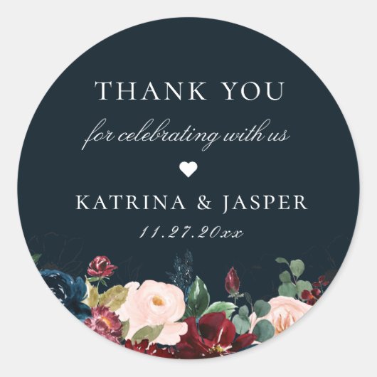 Sticker Rond Marine Blue Fall Floral Wedding Favoriser (Devant)