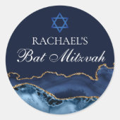 Sticker Rond Marine Blue Gold Agate Custom Bat mitzvah Party (Devant)