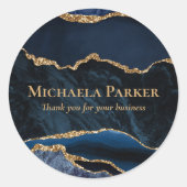 Sticker Rond Marine Blue Gold Agate Marbre d'affaires Merci (Devant)