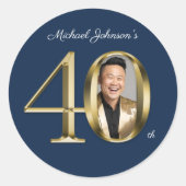 Sticker Rond Marine Blue Gold Custom 40e fête d'anniversaire (Devant)
