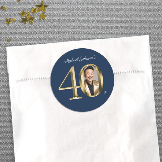 Sticker Rond Marine Blue Gold Custom 40e fête d'anniversaire