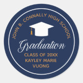 Sticker Rond Marine Blue Gold Graduation Moderne Custom School (Devant)
