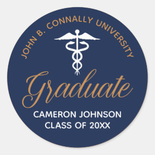 Sticker Rond Marine Blue Gold Médicale School Graduation Keepsa