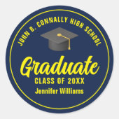 Sticker Rond Marine Blue Jaune Graduate Custom Party (Devant)