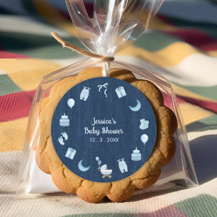 Sticker Rond Marine Blue Jean Baby Denim Baby shower Merci