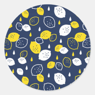 Sticker Rond Marine Blue Lemon Art - Refresh Citrus Design