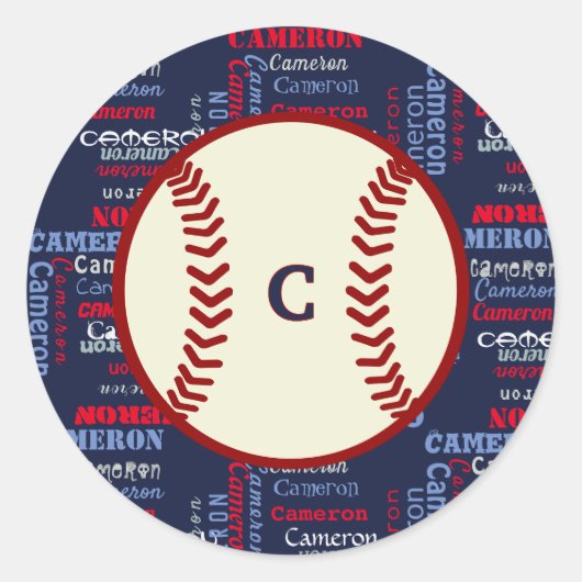 Sticker Rond Marine Blue Monogram Nom Cadeaux Enfants garçons b (Devant)