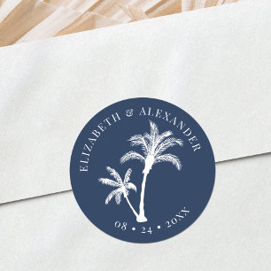 Sticker Rond Marine Blue Palm Tree Beach Mariage tropical