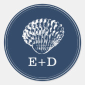 Sticker Rond Marine Blue Seashell Beach Mariage Faveur (Devant)
