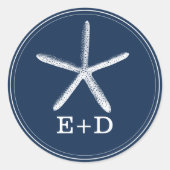 Sticker Rond Marine Blue Starfish Beach Mariage Faveur (Devant)